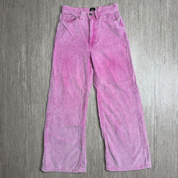 BDG Urban Outfitters High & Wide Bright Pink Corduroy Jeans Womens 25x27 - Picture 1 of 9